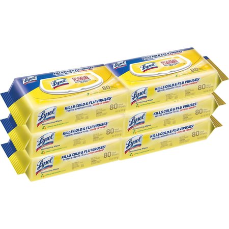 Lysol Disinfecting Wipes, Lemon/Lime, 80/pk, White, PK 6 RAC99716